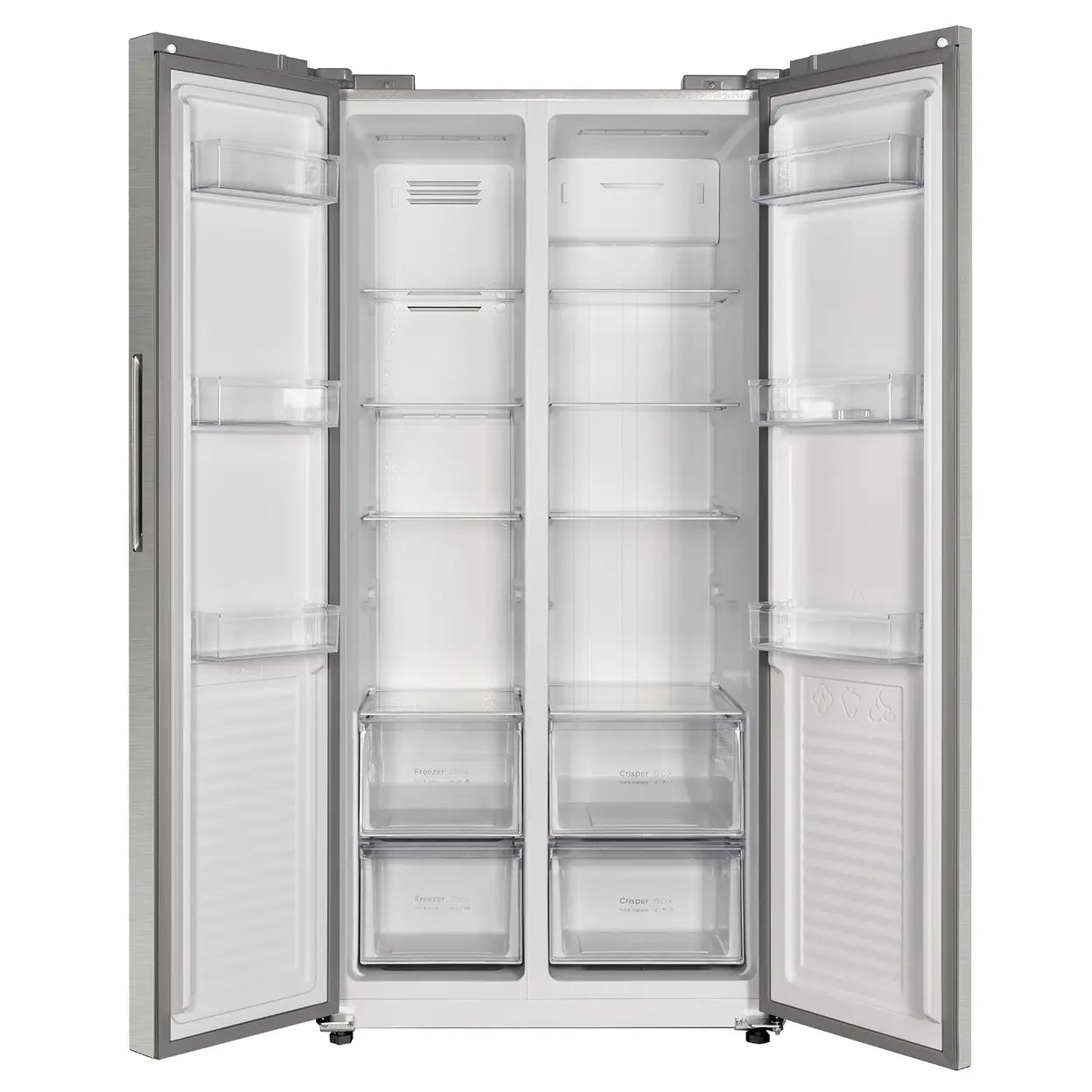 CHiQ JKR433WSSE 430L 84cm Wide Stainless Steel No Frost American Style Fridge Freezer – Side by Side, Dual Inverter Tech, E Rated