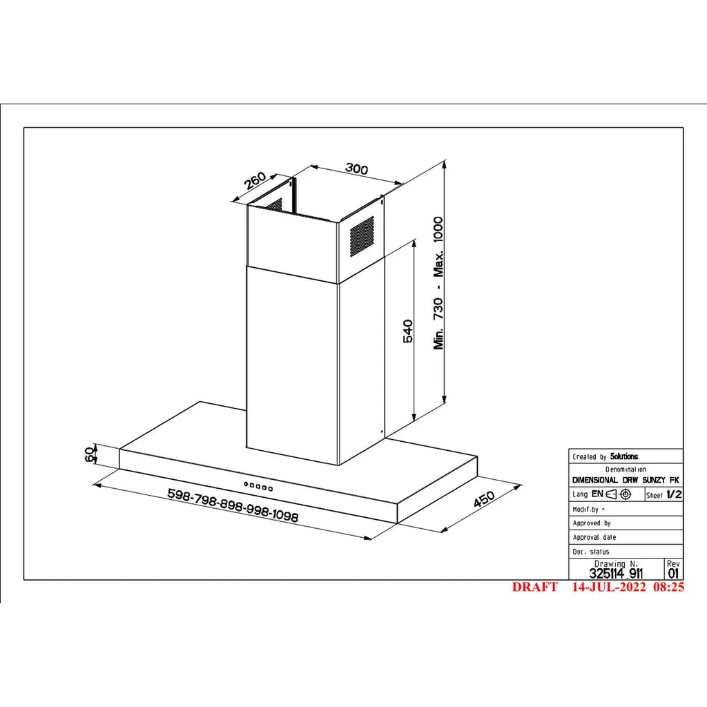 Belling COOKCENTRE CHIM 100T BLK 100cm Chimney Cooker Hood, Ducted & Recirculation