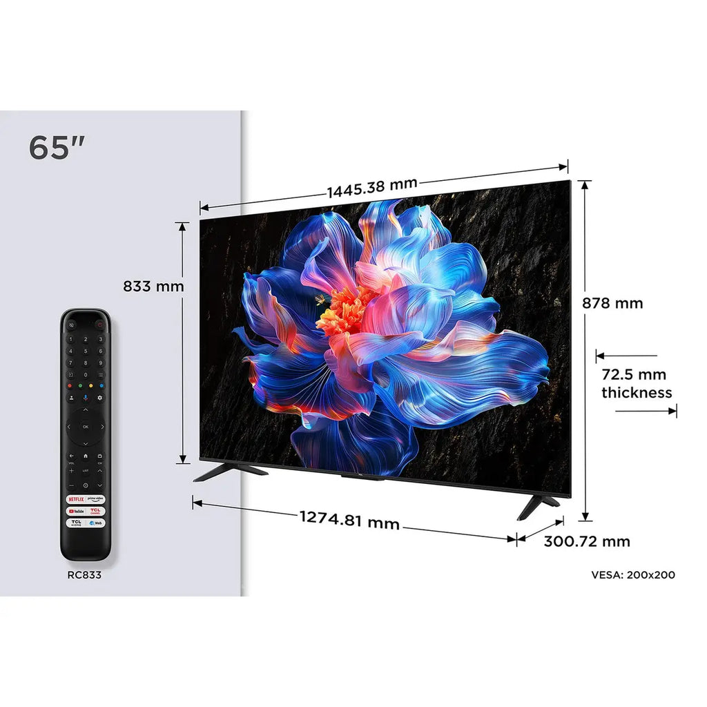 TCL 65V6C 65” Direct LED TV, 4K HDR TV, Smart TV Powered by Google TV (Dolby Vision & Atmos, Motion clarity, compatible with Google Assistant & Alexa)